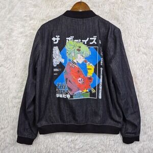 The Boys x Mercedes Bazan Denim Bomber Jacket Black Mens Small Cyberpunk Anime